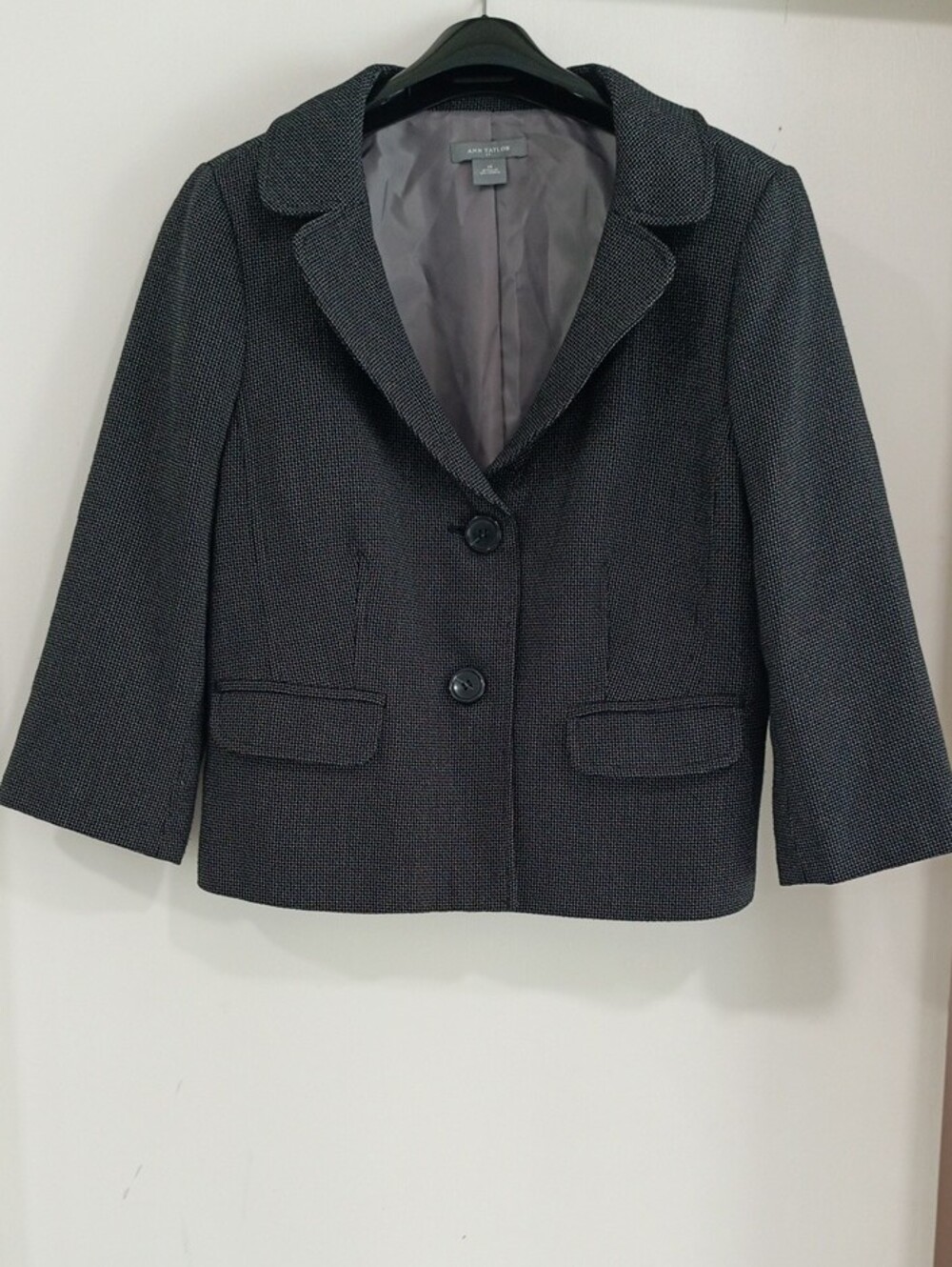 Ann Taylor Dark Charcoal Textured Two-Button Blazer